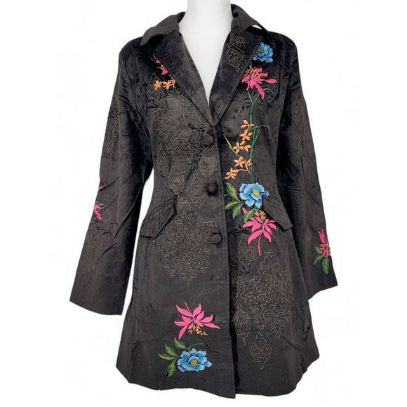 New‎ Paparazzi by Biz Brown Embroidered Floral Long Coat Boho Chic … - Picture 1 of 7